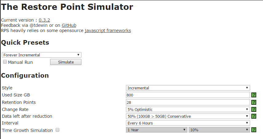 Restore point simulator 